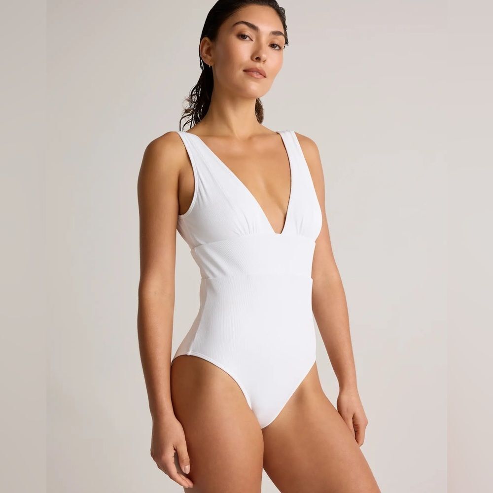 Quince Italian Plunge Ribbed One-Piece Swimsuit XL NWT